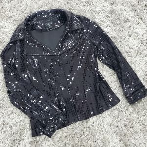 Clara S. Modern Squared Patent Black Leather Jacket Size M